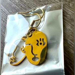 18k Gold Plated Stainless Steel Earrings Artsy Boho Chic Lady Face Line Art